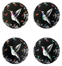 Set de 4 sous-verres à motif colibri - Noir