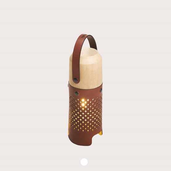 Lamp CALLIA - light leather and brass button - Leather - Design : Apical Studio
