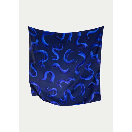foulard en soie SOLFÉRINO Nuit - Bleu - Design : Déjà-Vu