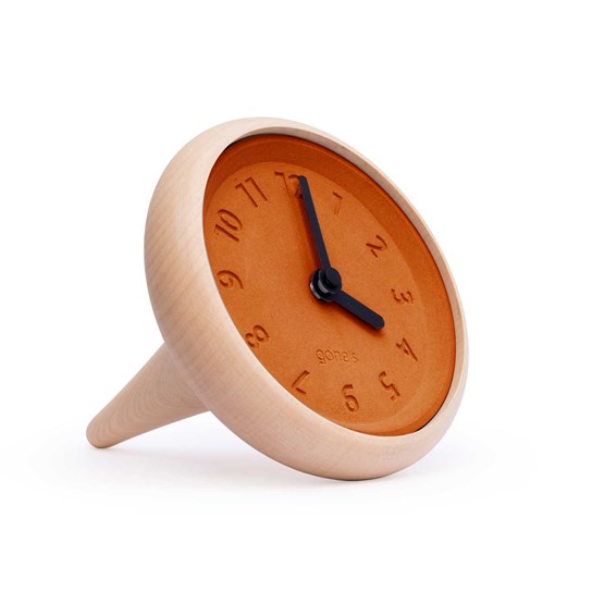 Horloge de table TOUPIE -  en bois et béton teinté terracotta aiguilles noires - Bois clair - Design : Gone's