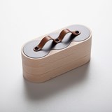 Boîte emboîtable 3x3 - acier / cuir fauve - Bois clair - Design : Philibar 2