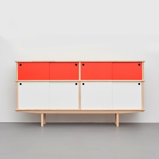 SPLITTER Sideboard white, red 2 x 1 + 1/2 ST4 - Design : NEUVONFRISCH