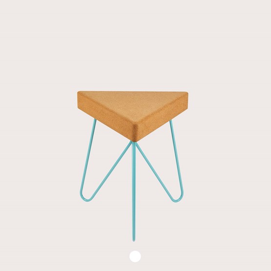 Tabouret/Table TRÊS -  liège clair et piètement bleu - Design : Galula Studio