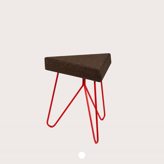 Tabouret/Table TRÊS -  liège foncé et piètement rouge - Design : Galula Studio